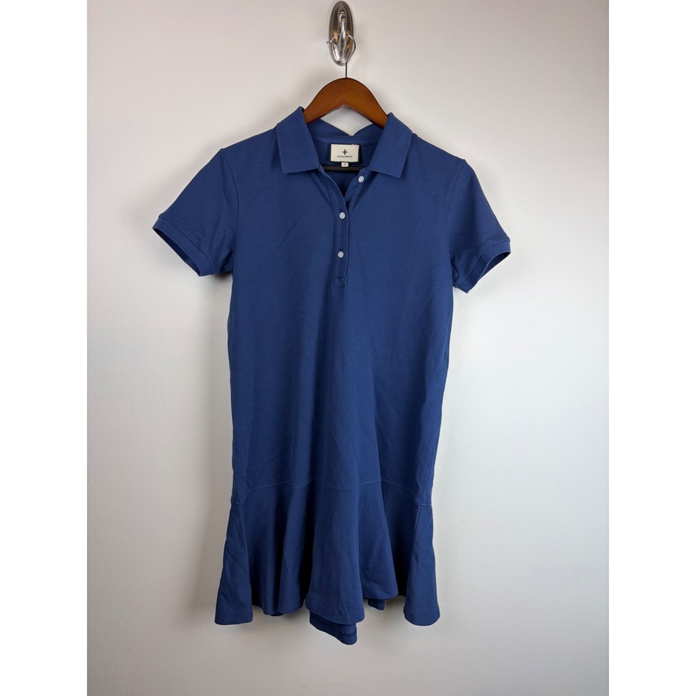 Tuckernuck Navy Pique May Polo Dress Small Blue Ruffle Cotton Preppy Sporty
